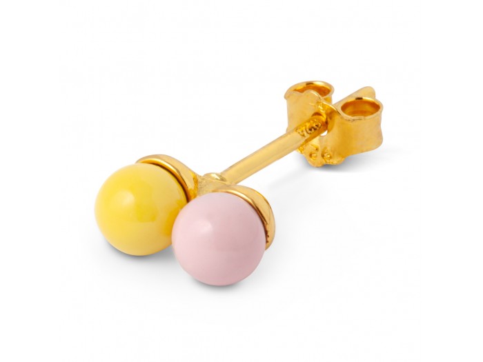 LULU Ear Stud  Double Color Ball Enamel Light Pink Yellow 1Pcs